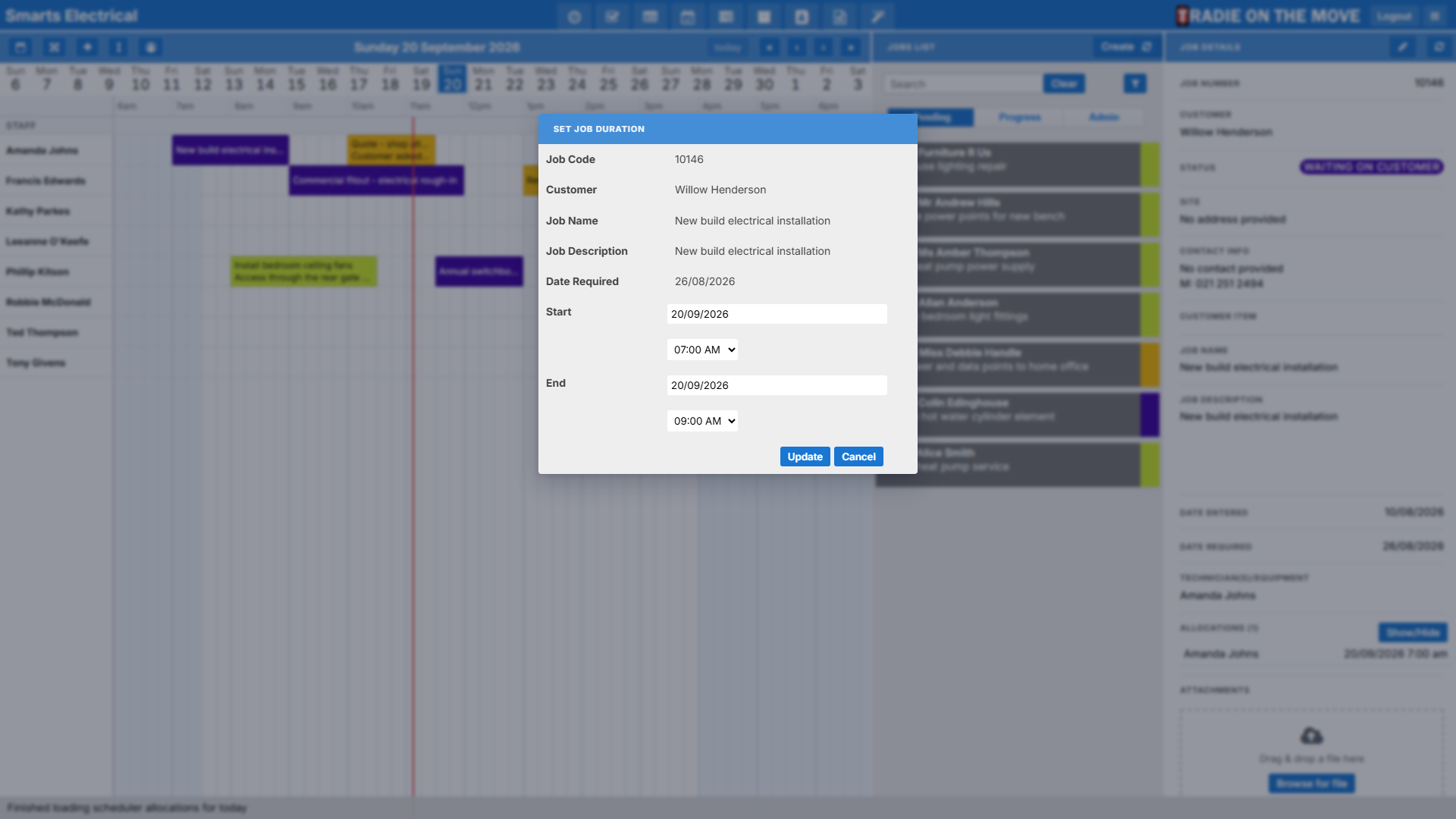 The Set Job Duration dialog