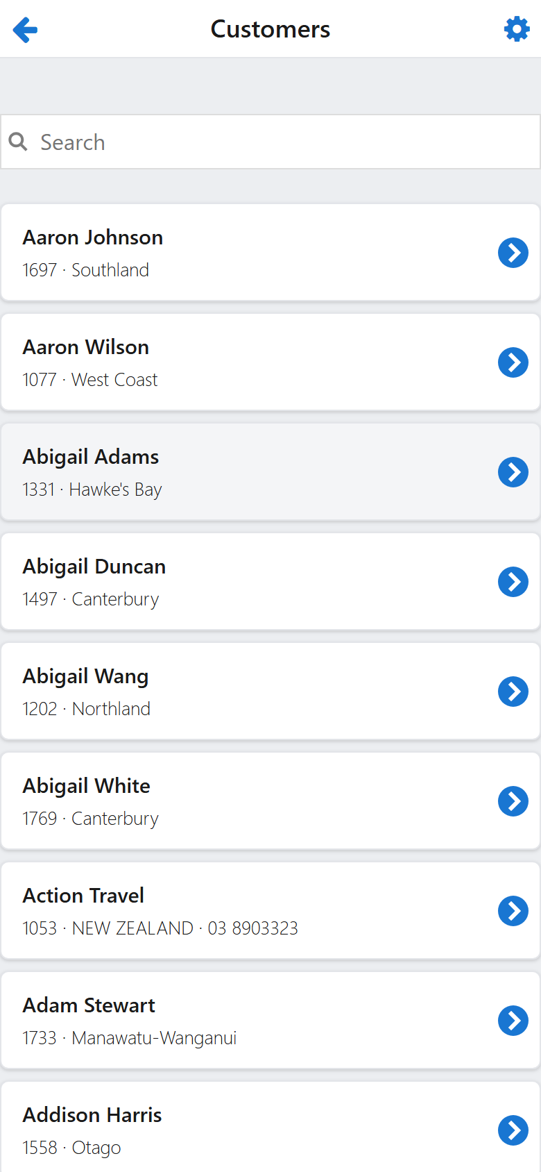 The customer lookup with its search box