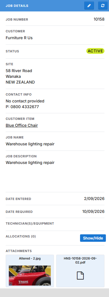The job details pane