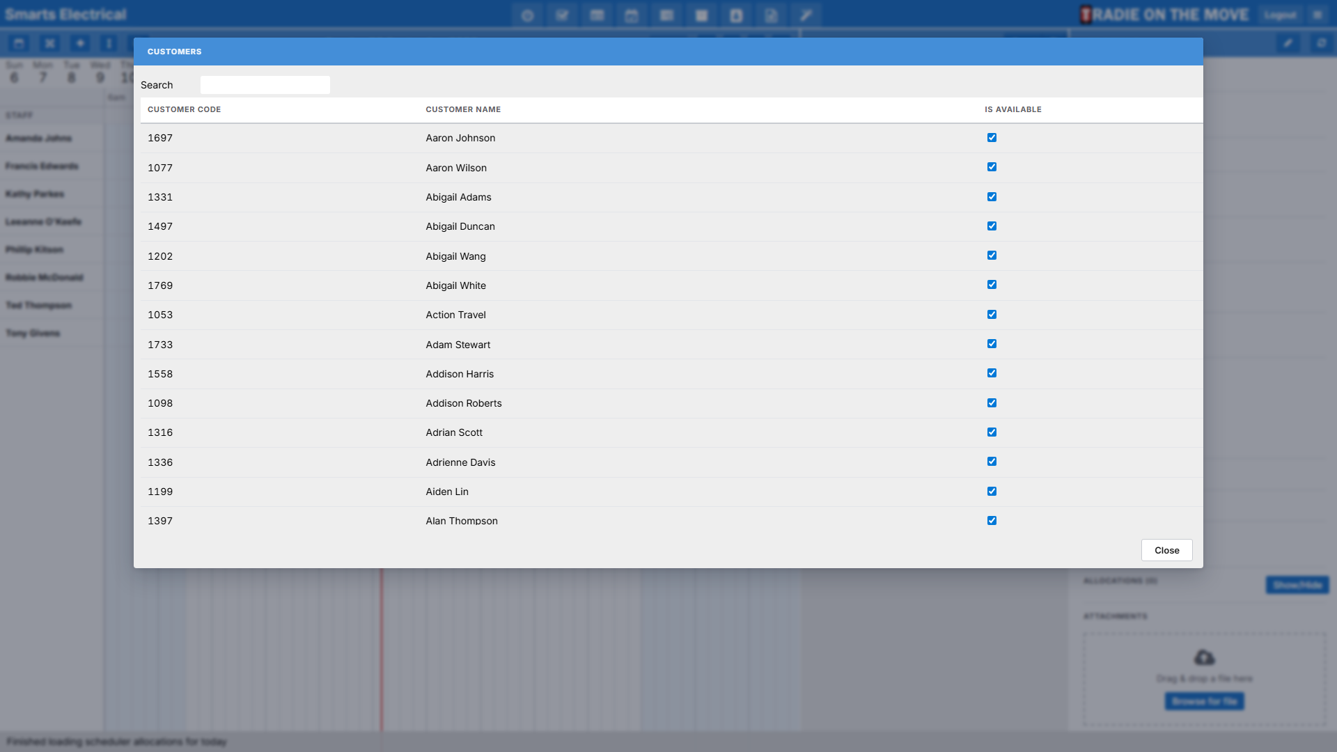 The Customers settings screen