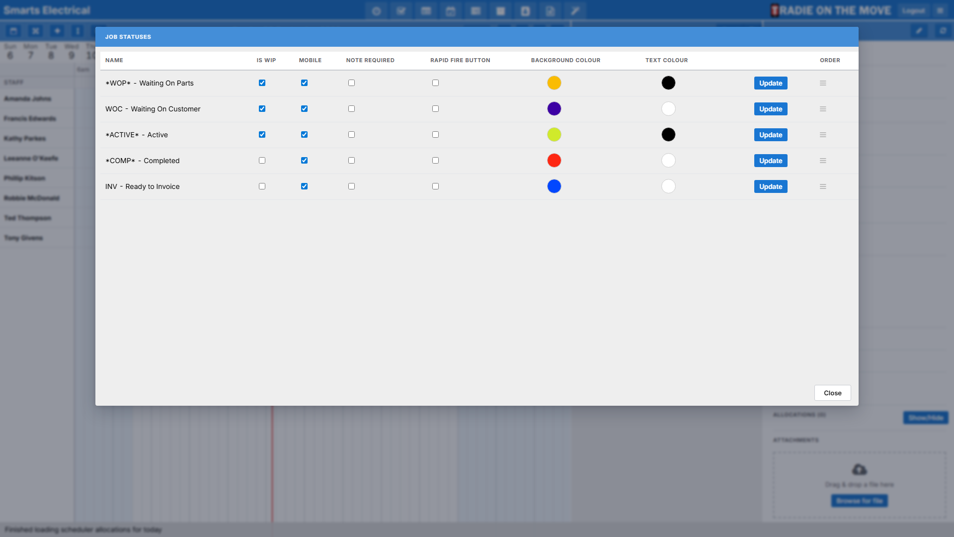 The Job Statuses window