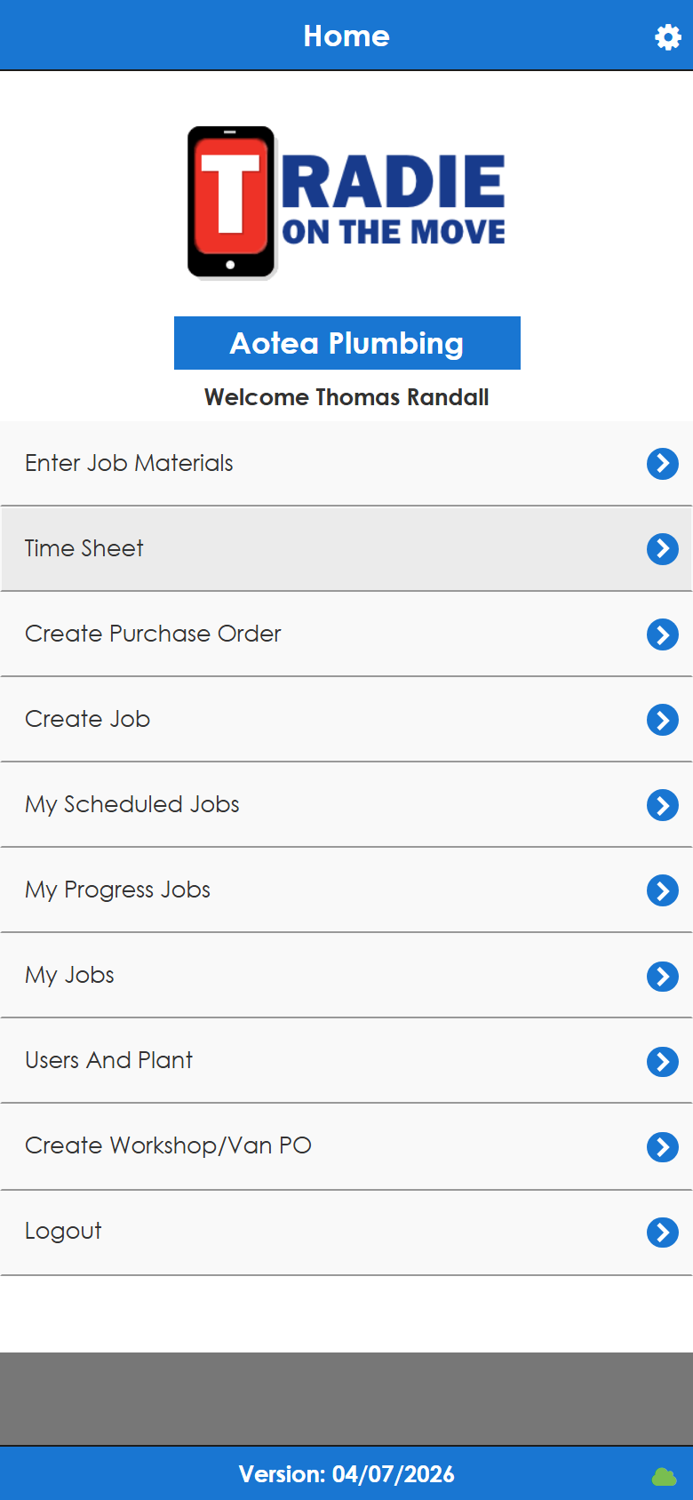 TradieOnTheMove mobile app - Tradie Classic theme